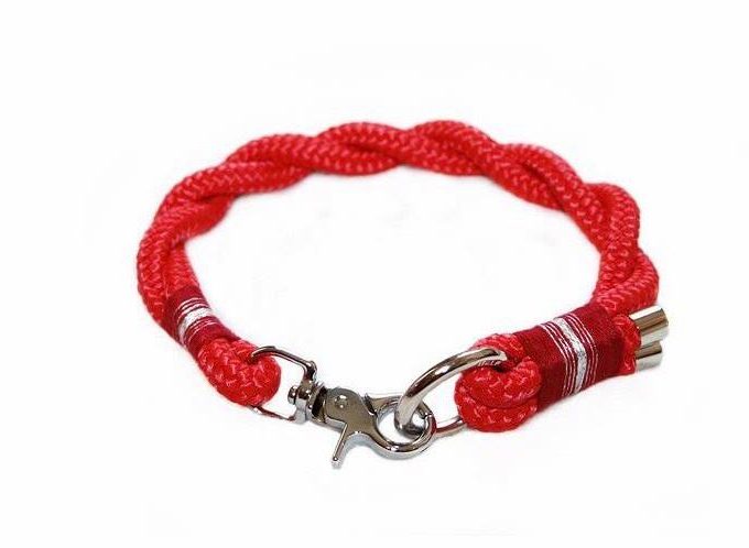 Seil-Halsband 'Twist' - Rot/Silber
